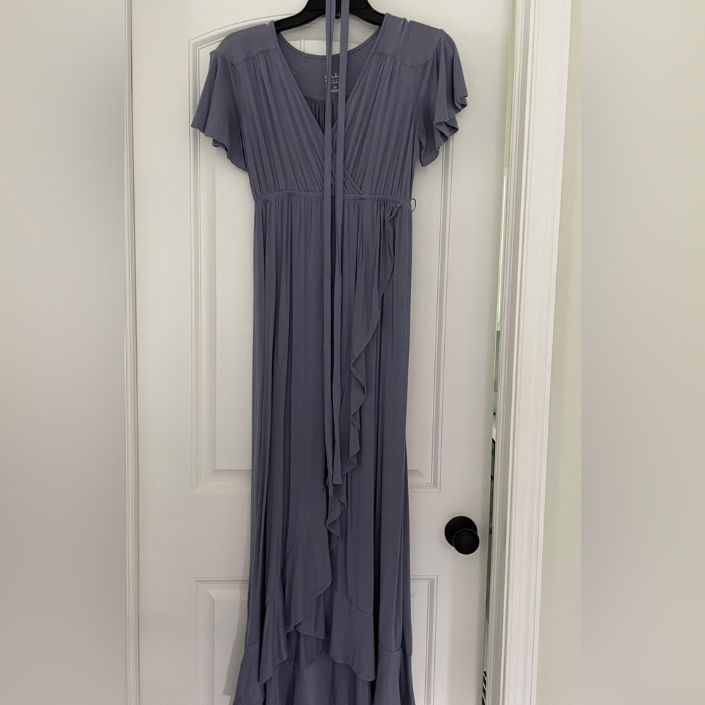 Isabel Maternity blue/gray long dress, with tie